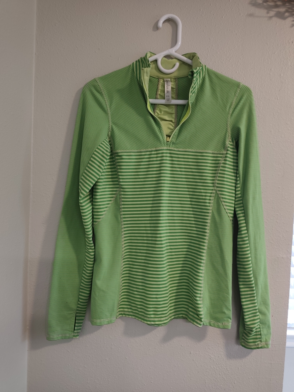 Kyodan Lime Green Striped Quarter-Zip Long Sleeve Top